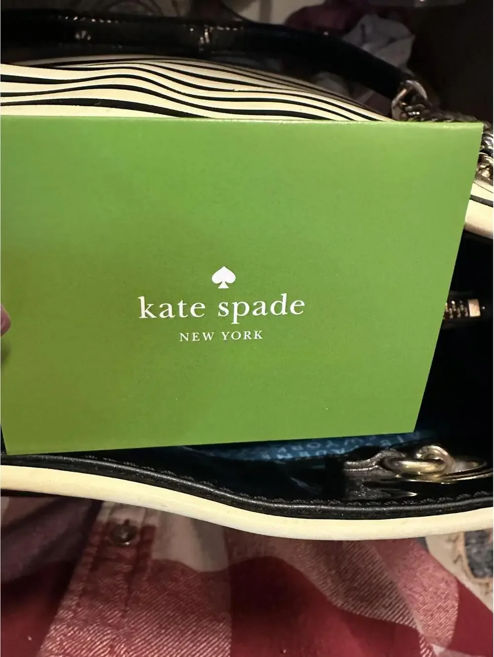 Kate Spade Black and White Striped Patent Leather Tote Bag